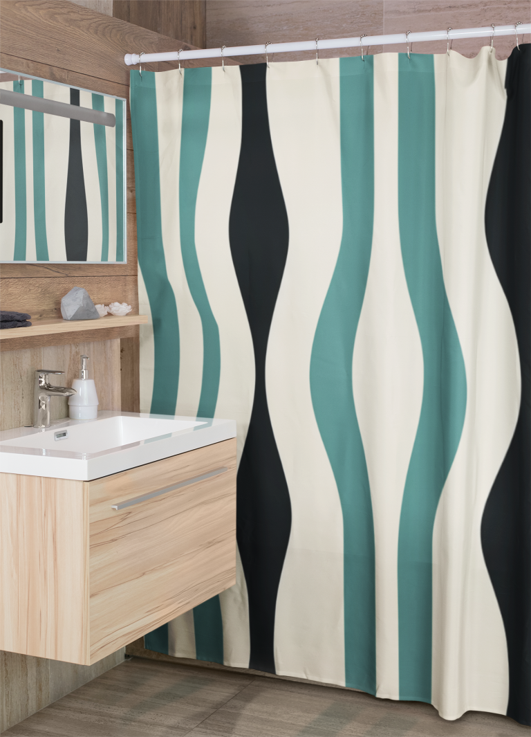 Retro Wavy Lines Shower Curtain