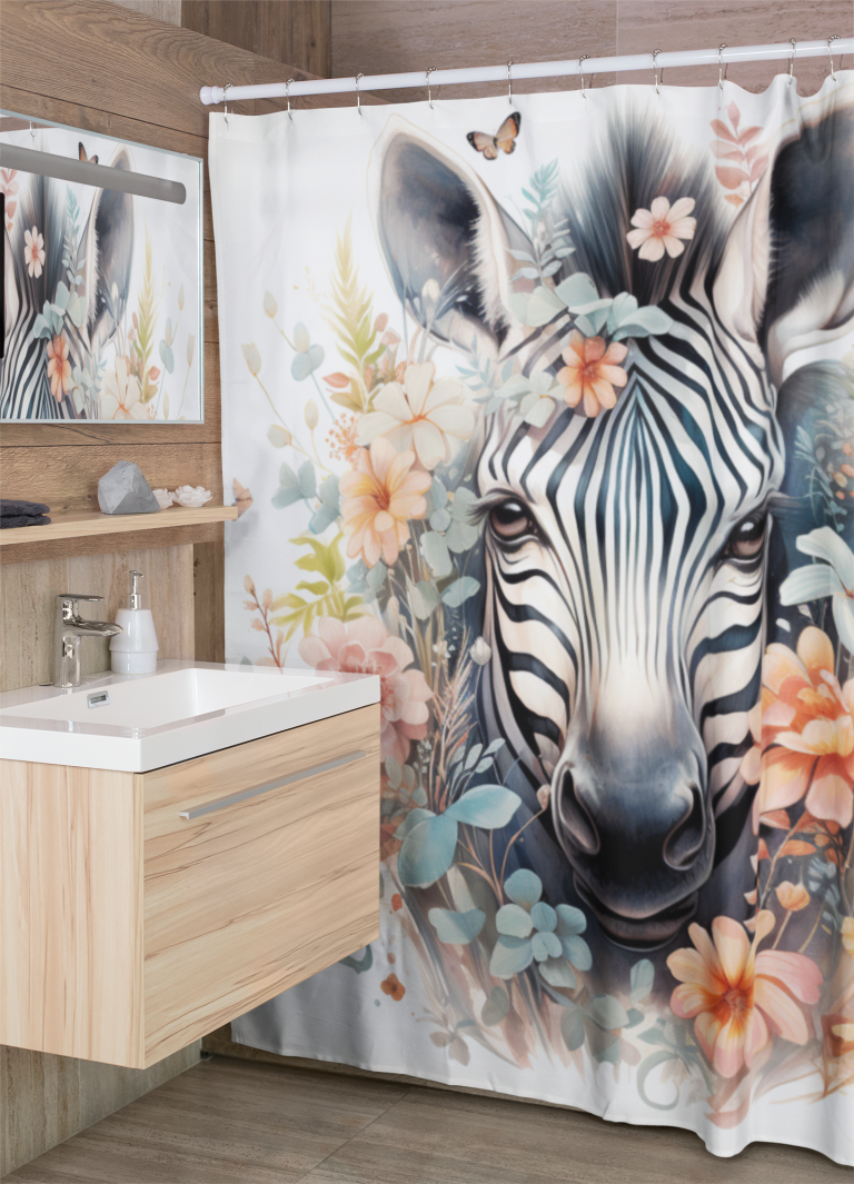 Portrait of a Floral Zebra Shower Curtain