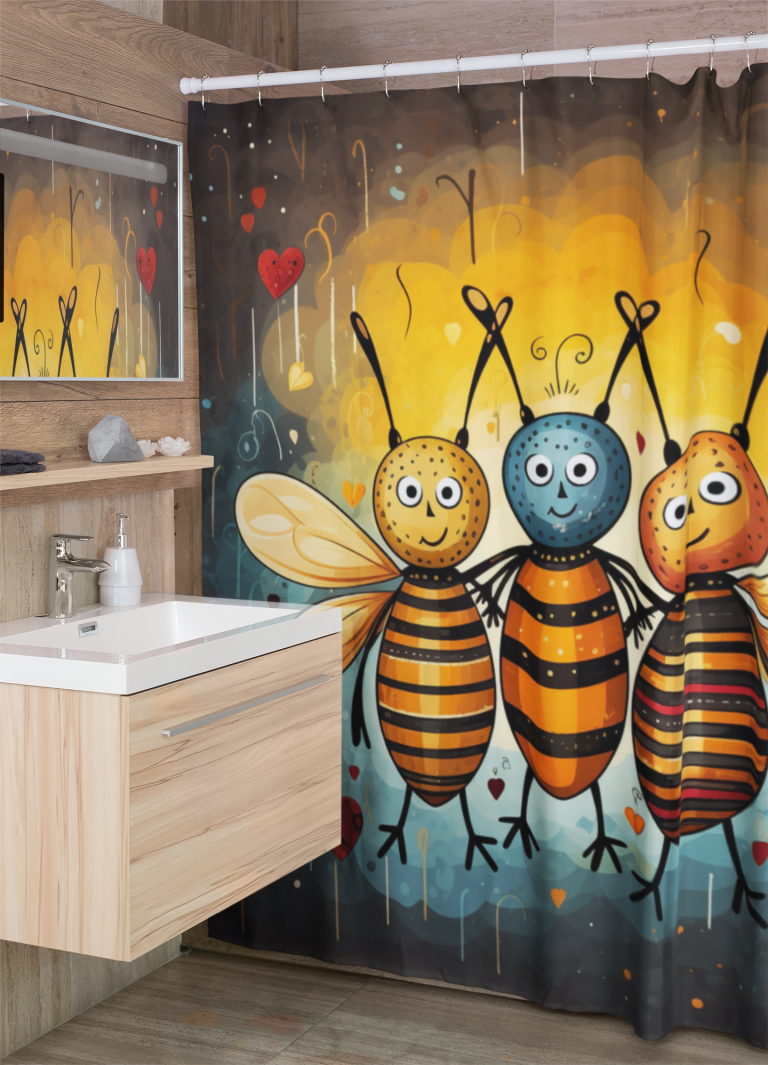 3 Buzzy Bees Shower Curtain