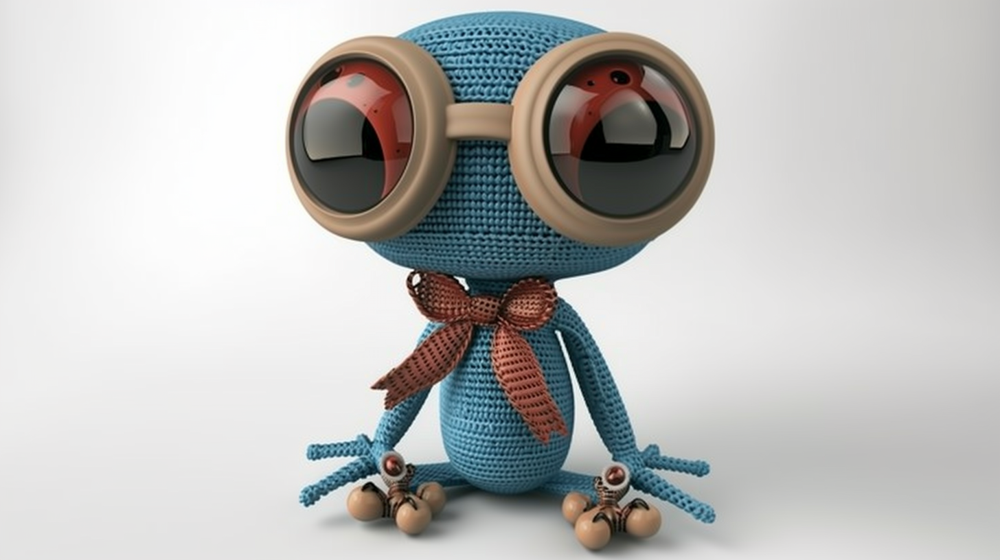 A Blue and Small Tree Frog, Wearing Brown Flying Goggles and a Small Red Bow Tie Midjourney Prompt