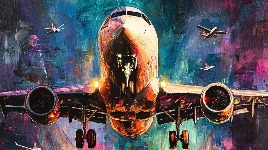 A Stunning Watercolor Painting Of Planes, Intricate Brush Strokes, Vibrant Colors, With Detailed Lighting From A Natural Source