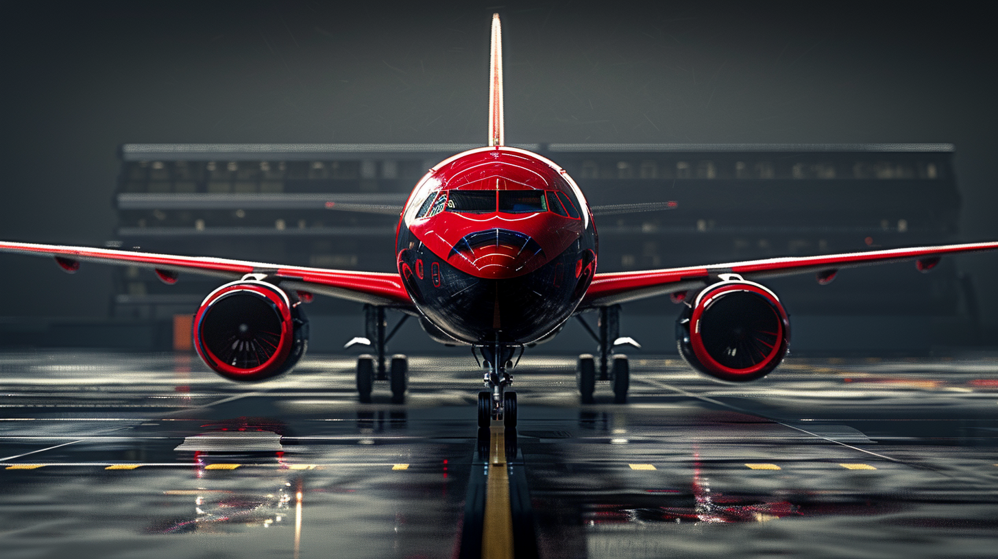 Airplane Painted Red And Black, Ultra-realistic, Photographed