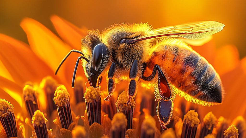 Close-up Of A Bee Delicately Landing On A Vibrant Sunflower – Midjourney Prompt