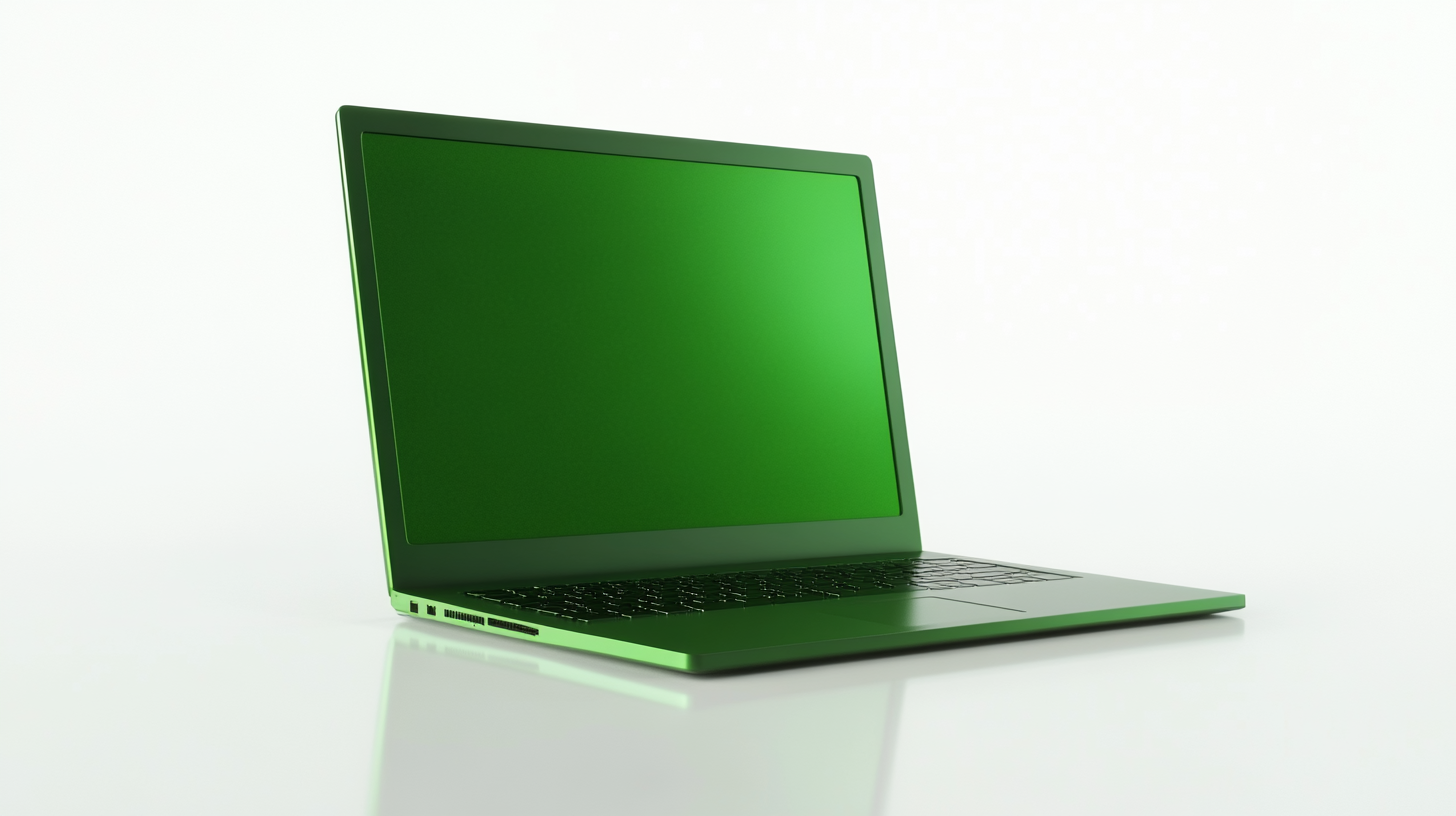 High-tech Illustration Featuring Green Laptop, Isolated On White Background. – Midjourney Prompt