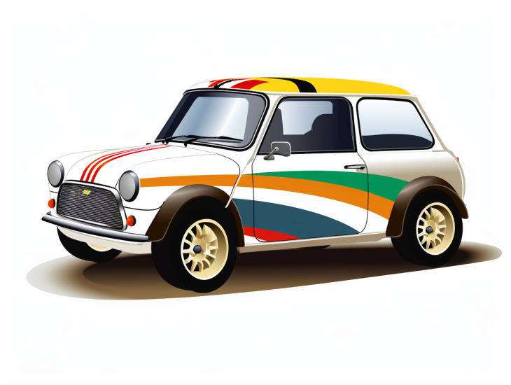 1980s Rally Mini Car with Colorful Pattern