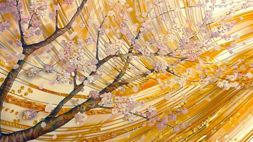 A Lush Springtime Scene with Cherry Blossoms