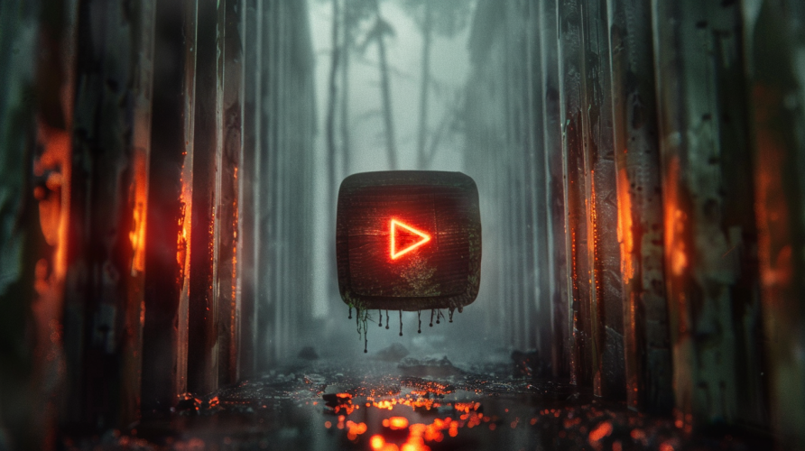 YouTube Logo in 3d, dark cinematic and ominous lighting